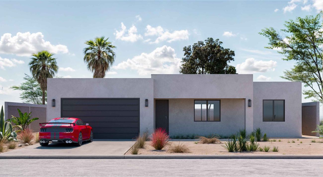 The Antelope, Plan E modern home exterior at Greenehaven, Lake Powell