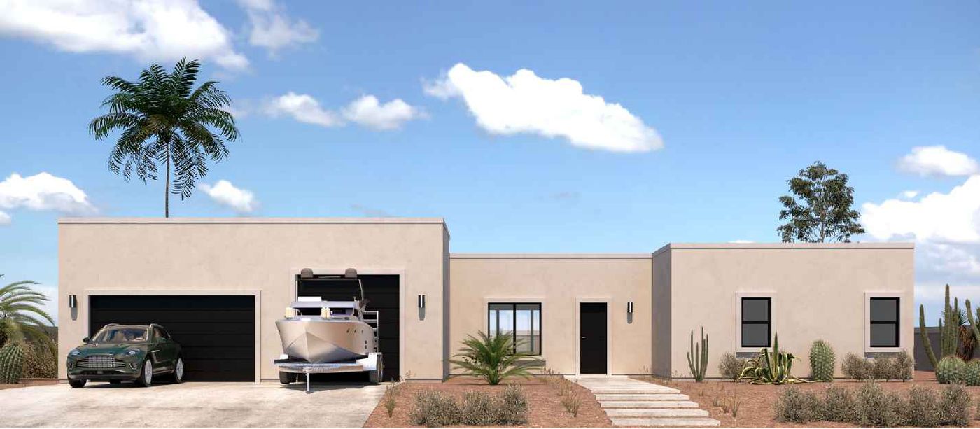 Plan A custom home exterior with oversized boat garage at Greenehaven