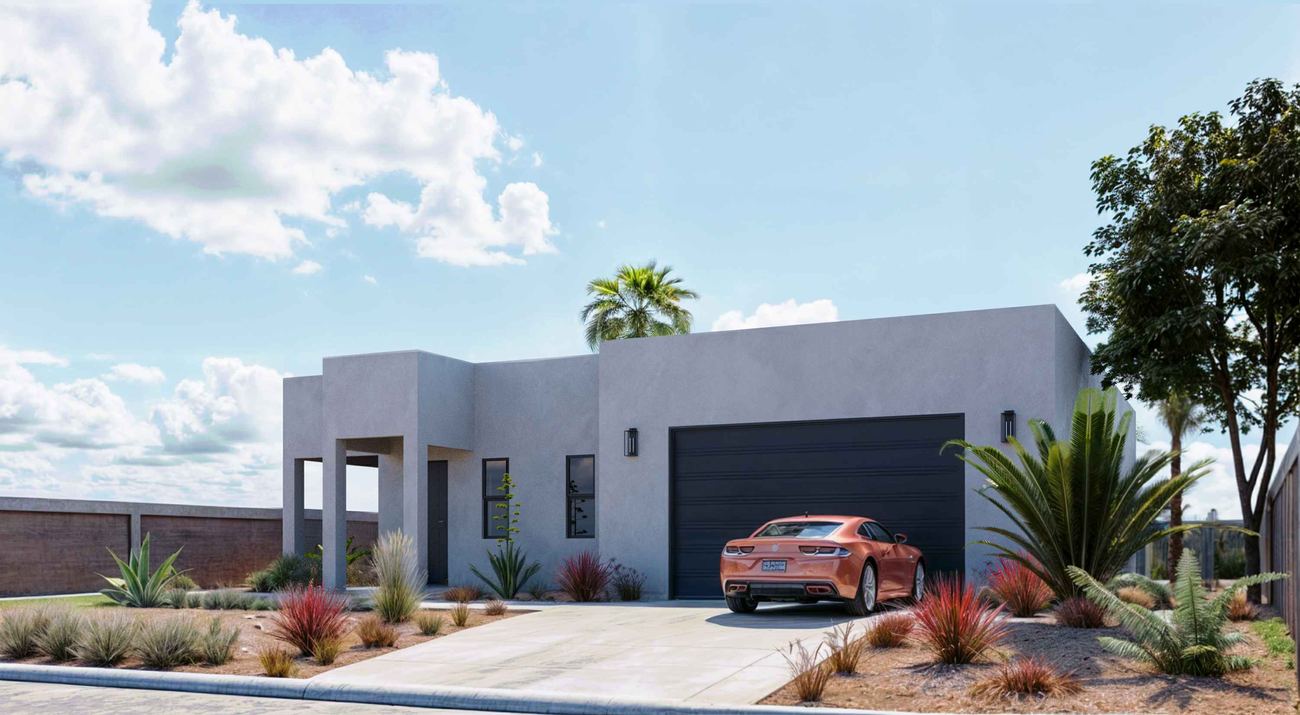 Plan D modern desert home exterior at 30 Tek Ct, Greenehaven